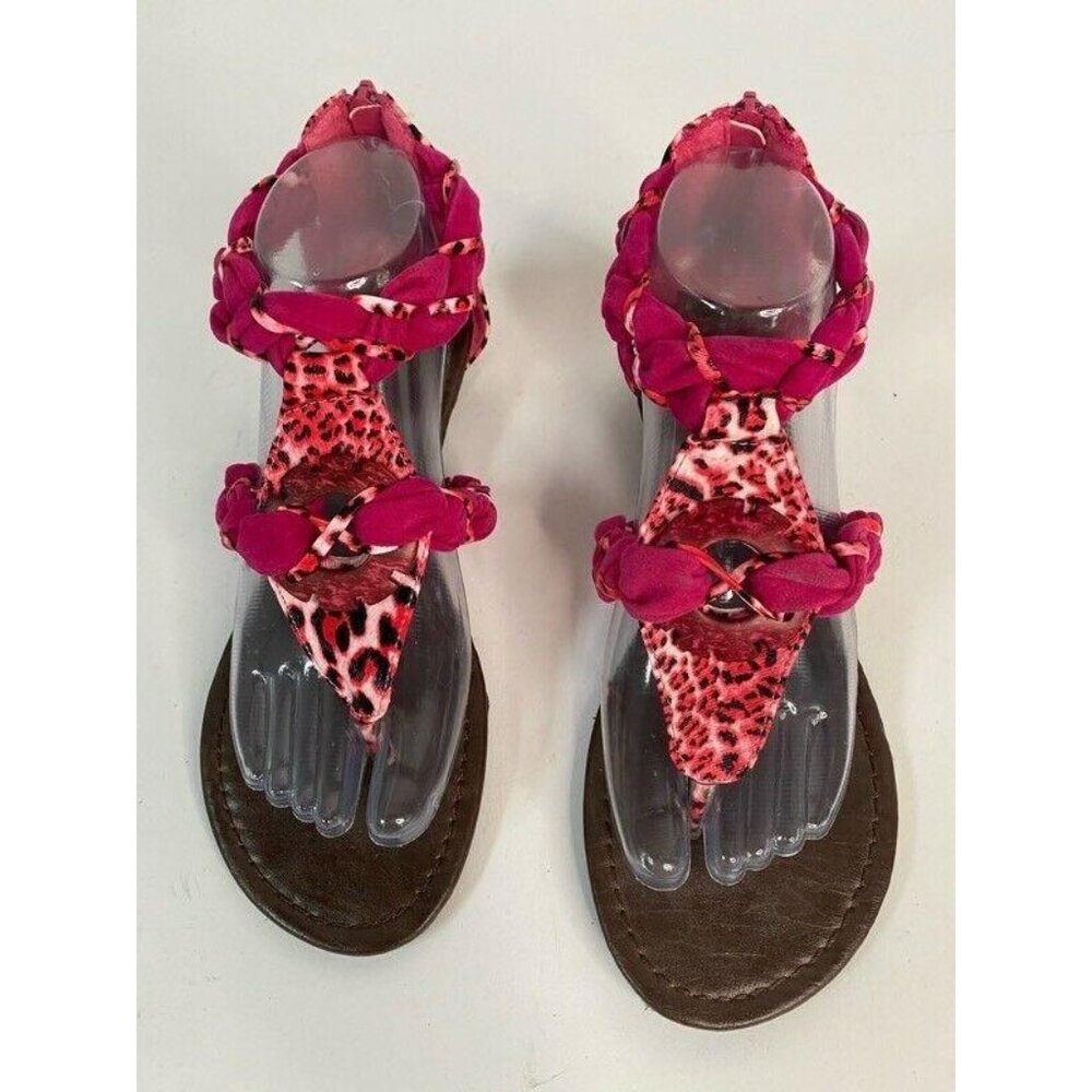 Refresh Womens Ankle Strap Sandals Pink Leopard Open Toe Back Zip 7.5 New